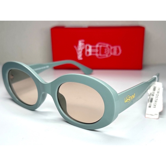 WISDOM FASHION HOUSE FRAME 16 SAGE BEIGE OVAL SUNGLASSES. 53 mm main image 5